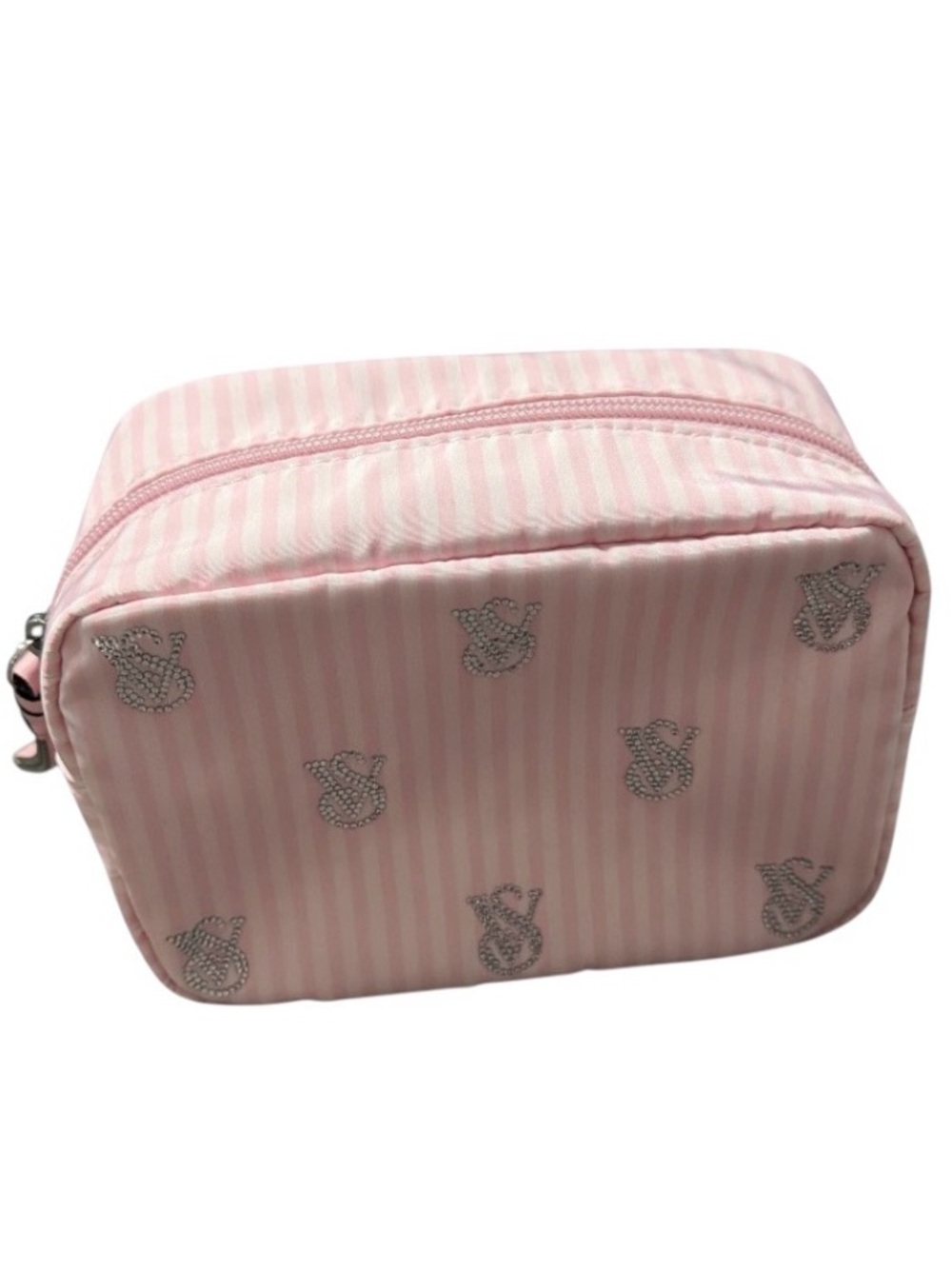 Victoria’s Secret Bling Pink and White Striped Cosmetic Bag